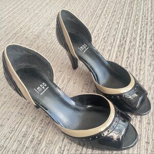 Impo Faux patent leather open toe shoes, size 6 M, 3 inch heels.